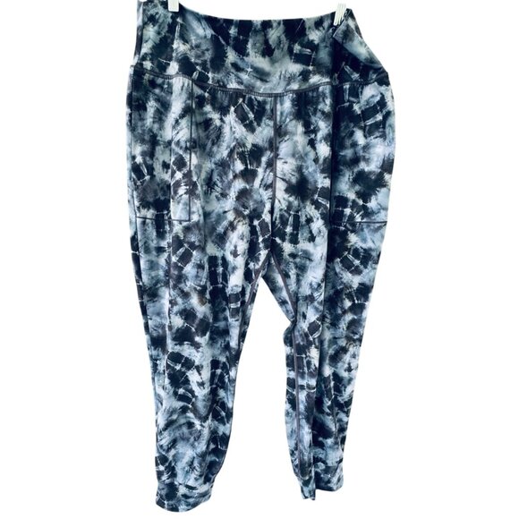 Athleta Salutation Printed Joggers XL Black & Gray Tie-Dye Design - Picture 2 of 8